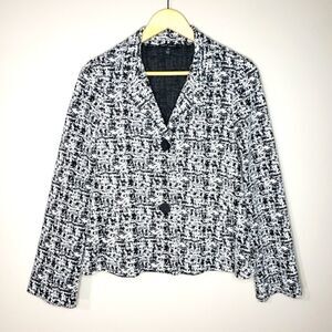 🦋3/$25 Robert Kitchen XSmall Long Sleeve Black White Print Blazer Jacket
